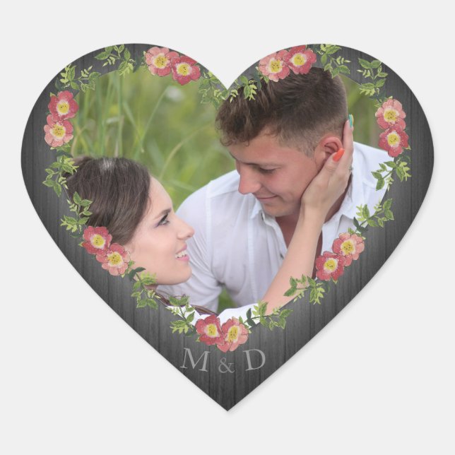 Sticker Cœur Rustique Bois Floral Coeur photo Coeur (Devant)