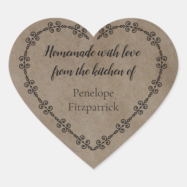 Sticker Cœur Rustique Faits Maison avec Amour de Votre Cuisine  (Devant)