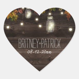 Sticker Cœur Rustique Leaf Firefly Mason Jar Mariage Faveurs