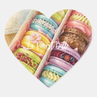 Sticker Cœur Sac à boîte de macarons français aquarelle