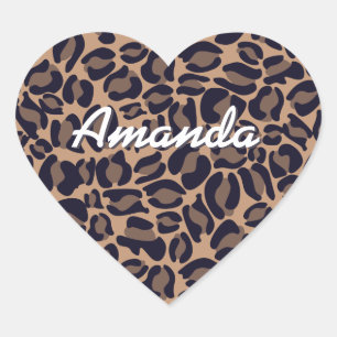 Sticker Cœur Safari Personnalisé Tan Empreinte de léopard Leopa