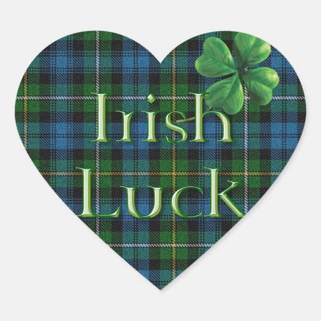 Sticker Cœur Saint Patrick's Day "Irish Luck Tartan" (Devant)