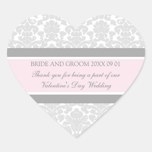 Sticker Cœur Saint-Valentin Favor Mots clés Gray Damask (Devant)