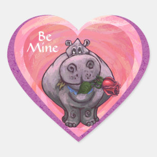 Sticker Cœur Saint-Valentin Hippopotame