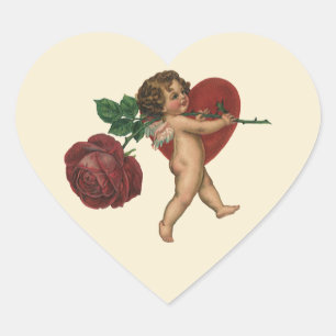 Sticker Cœur Saint-Valentin Vintage Chérubin et Rose Victorienn