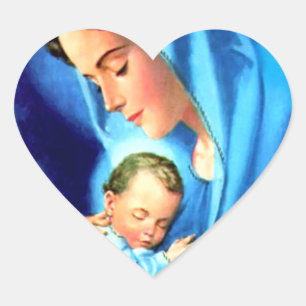 Sticker Cœur Sainte Vierge Marie avec Bébé Jésus
