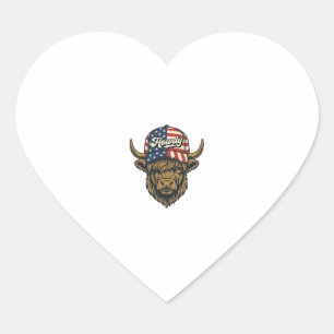 Sticker Cœur Salut Vache Highland Patriotique Design Western Vi