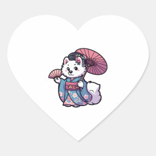Sticker Cœur Samoyed Chien Kimono