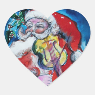 Sticker Cœur SANTA CLAUS JOUER VIOLIN Noël