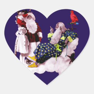 Sticker Cœur SANTA CLAUS, PETIT ANGE & MERLIN Coeur de Noël