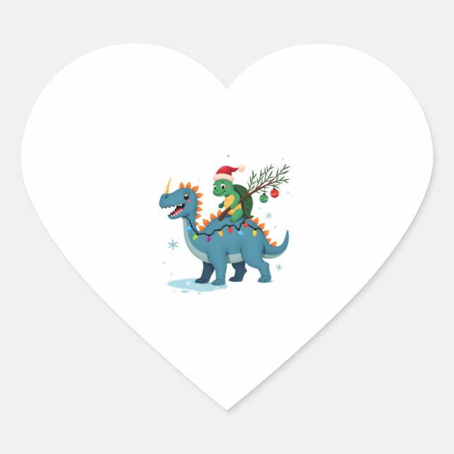 Sticker Cœur Santa Turtle Riding T-Rex Reindeer Christmas Light (Devant)