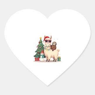 Sticker Cœur Santa Xmas Funny Llama Sloth Christmas (2)