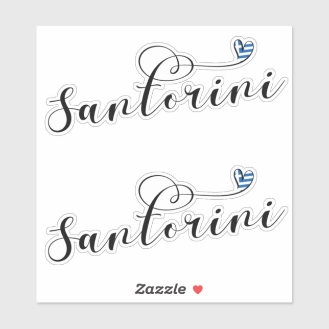 Sticker Coeur Santorin En Drapeau, Grèce, Thira (Feuille)