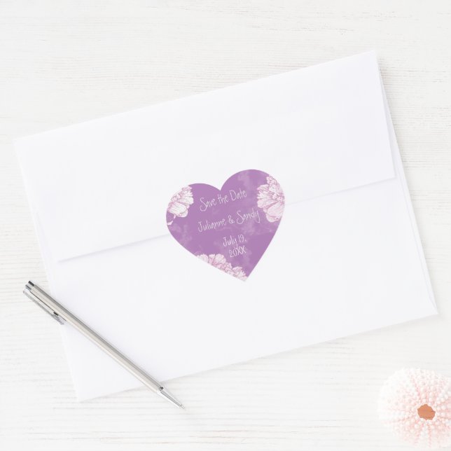 Sticker Cœur Sauvegarder la date Personnaliser Fleur Floral (Enveloppe)