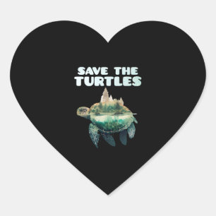 Sticker Cœur Sauvez les tortues animaux en danger Terre