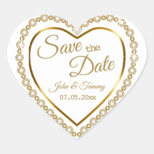 Sticker Cœur Save the date   Élégants diamants d'or
