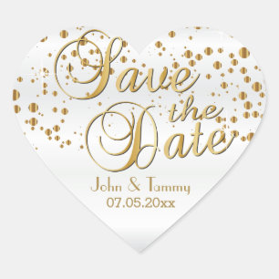 Sticker Cœur Save the date Élégants points de Confetti Or