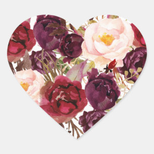 Sticker Cœur Sceau de cœur de mariage floral rouge de Bourgogne