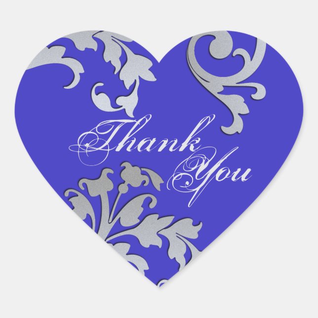 Sticker Cœur Sceau de Merci - Mariage floral bleu et argent (Devant)