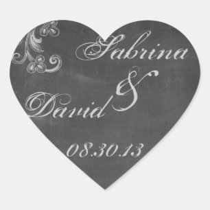 Sticker Cœur Sceau d'enveloppe florale en tableau noir