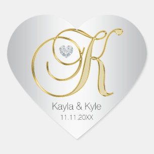 Sticker Cœur Sceau d'enveloppe Mariage pour monogramme d'or d'a