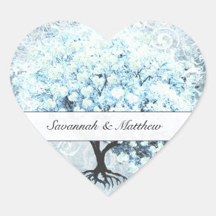 Sticker Cœur Sceau Mariage de feuille de coeur bleu