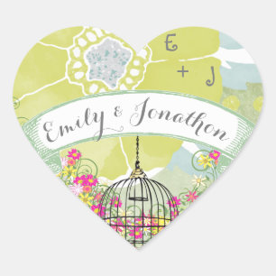 Sticker Cœur Sceau Mariage rose et jaune