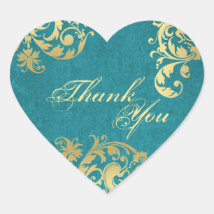 Sticker Cœur Sceau Merci - Mariage Floral Turquoise & Or