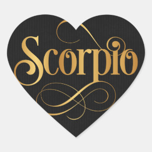 Sticker Cœur Scorpion or tourbillonnant Script Zodiac sur noir