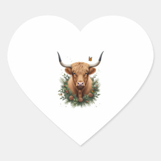 Sticker Cœur Scottish Highland Cow Cattle Hairy Cow Christmas W