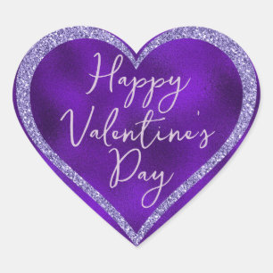 Sticker Cœur Script Romantique Paillettes Violettes Saint-Valen