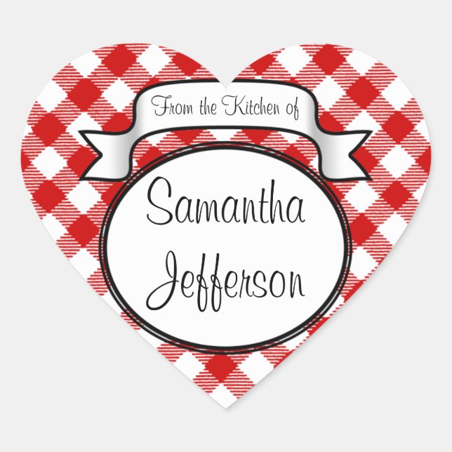 Sticker Cœur Script rouge -De la cuisine de- Jar/Étiquette (Devant)