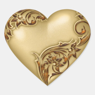 Sticker Cœur Scroll de coeur or avec or rouge