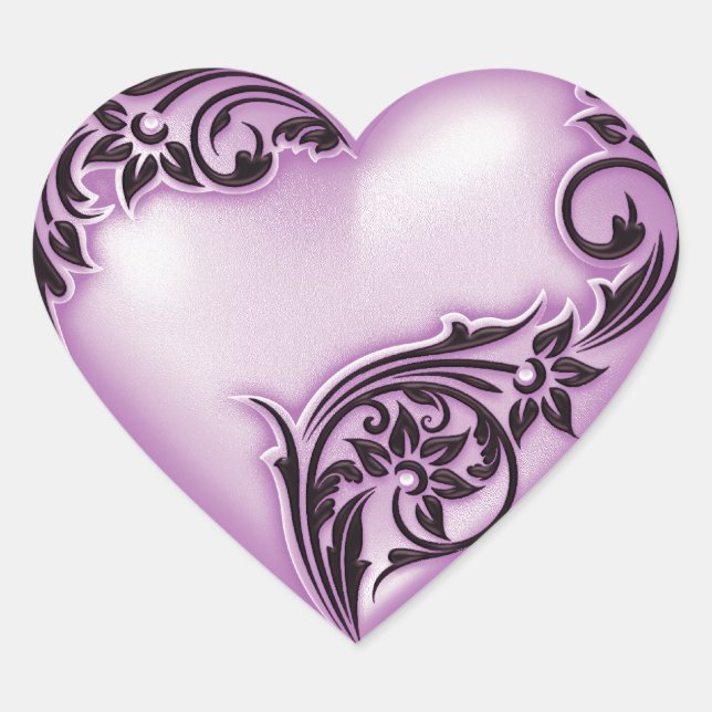 Sticker Cœur Scroll du coeur Violet clair avec noir (Devant)