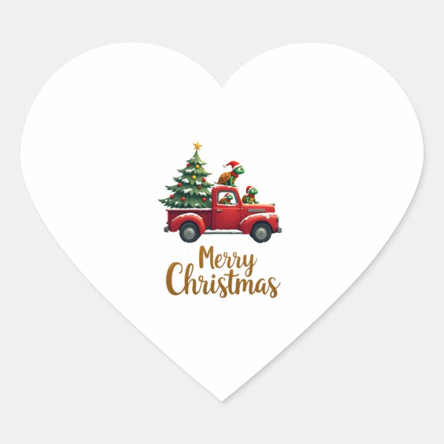 Sticker Cœur Sea Turtles Driving Christmas Tree Truck Turtle Ch (Devant)