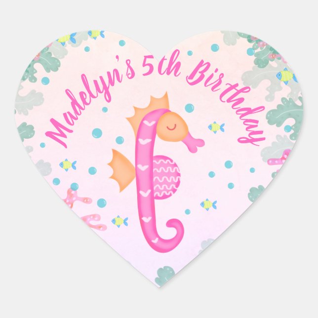Sticker Cœur Seahorse Under the Sea Rose Anniversaire (Devant)
