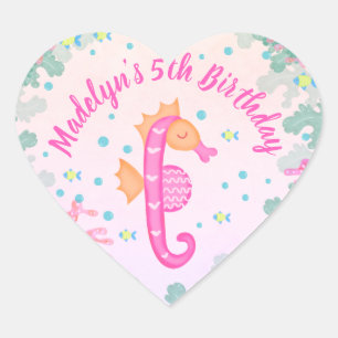 Sticker Cœur Seahorse Under the Sea Rose Anniversaire