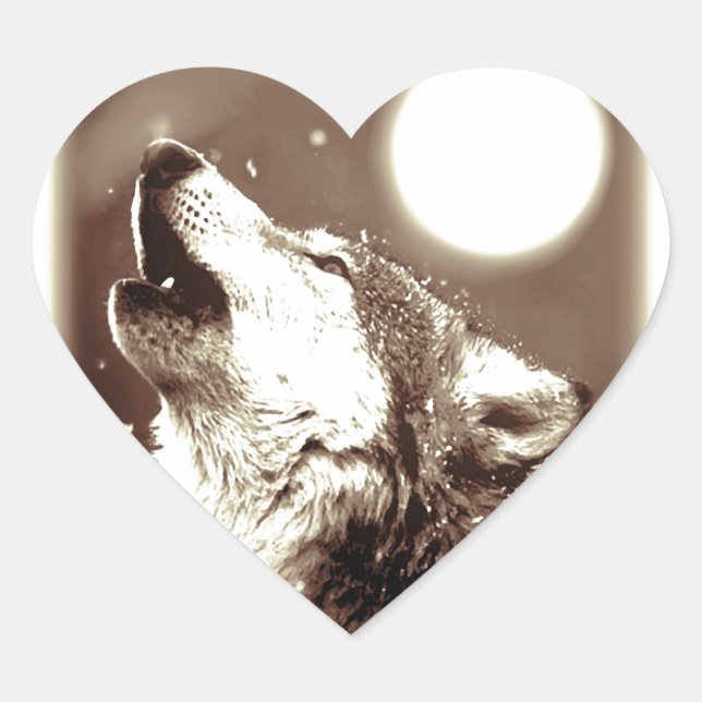 Sticker Cœur Sepia Wolf & Moon (Devant)