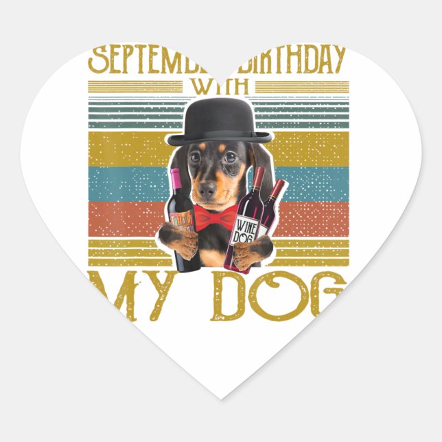 Sticker Cœur Septembre Anniversaire Avec Mon Chien Dachshund 20 (Devant)