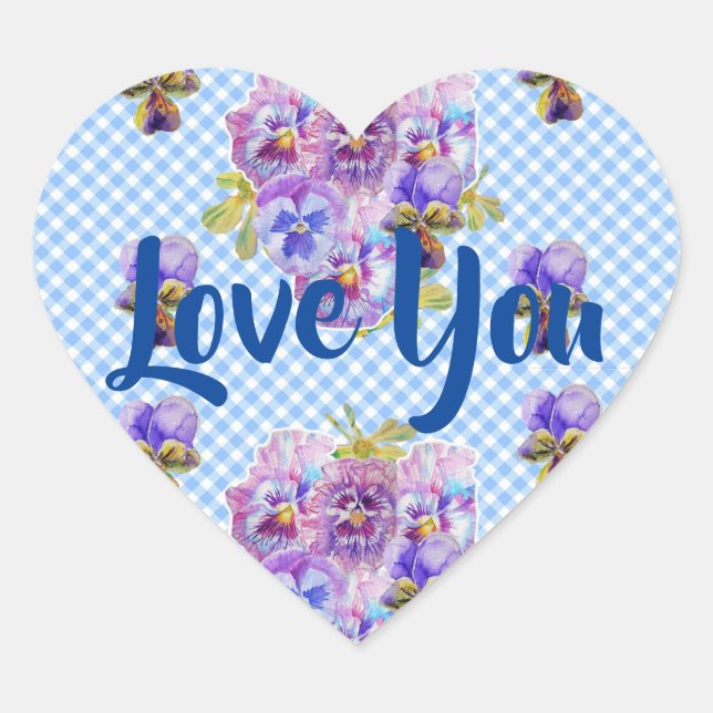 Sticker Cœur Shabby Bébé Bleu En vichy fleurs florales Amour (Devant)