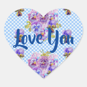 Sticker Cœur Shabby Bébé Bleu En vichy fleurs florales Amour