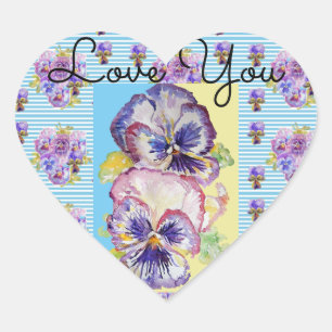 Sticker Cœur Shabby Chic Pansy Blue Love Coeur Enveloppe Sticke