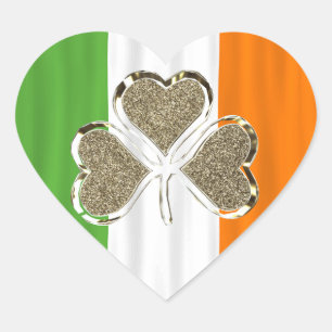 Sticker Cœur Shamrock d'or Clover Irish Flag Irlande Chic