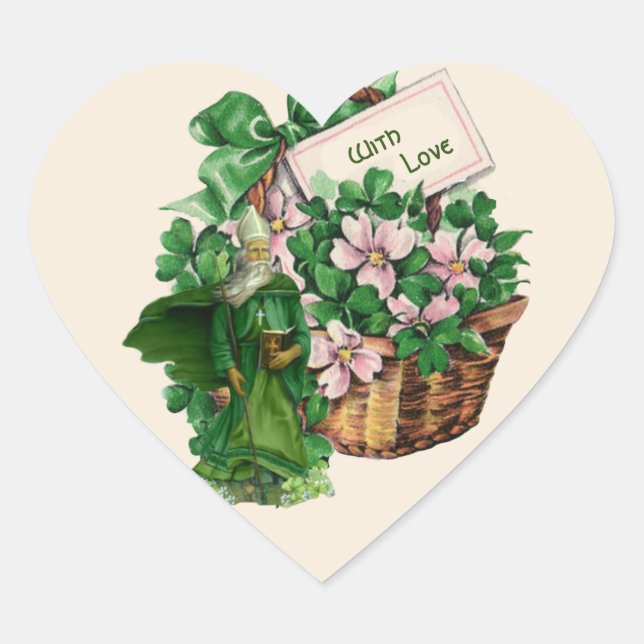 Sticker Cœur Shamrock irlandais St. Patrick Floral Panier Relig (Devant)
