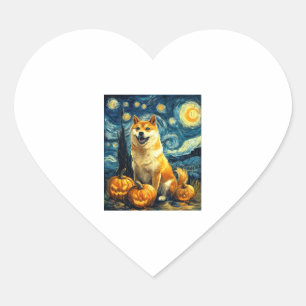 Sticker Cœur Shiba Inu mignon Chien Halloween Jack-o'-lantern P