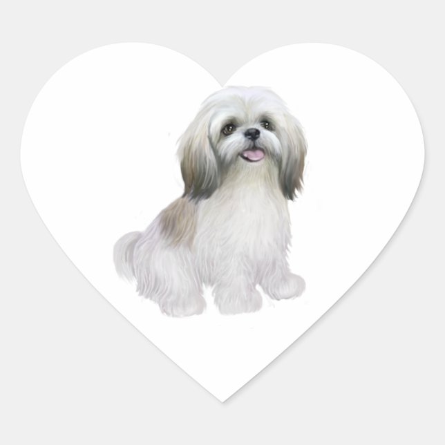 Sticker Cœur Shih Tzu - Blanc avec gris-tan (Devant)