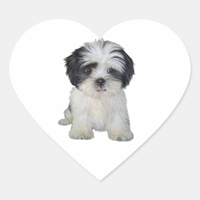 Sticker Cœur Shih Tzu (bw) - Chiot (Devant)