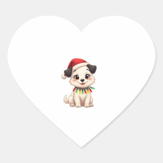 Sticker Cœur Shih Tzu Père Noël Arbre de Noël Lumières Xmas Amo