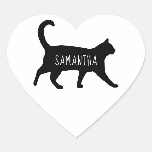 Sticker Cœur Silhouette de chat noir personnalisé (Devant)