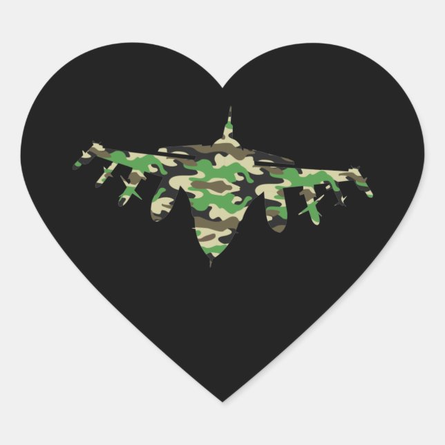 Sticker Cœur Silhouette de l'avion de camouflage Military Jet (Devant)